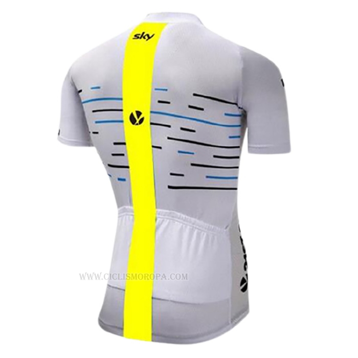 2018 Ropa Ciclismo Sky Blanco Amarillo Mangas Corta y Culotte Corto